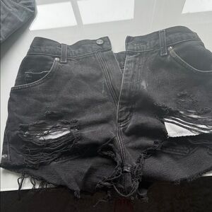 Distressed Black Denim Shorts